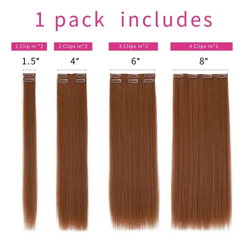 Extensiones De Cabello Lacio 55cm 7piezas Clip Cobrizo 1u
