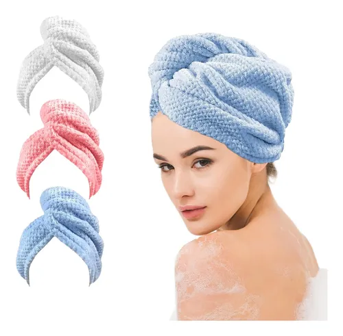 Toalla Microfibra Para Cabello 3 Pack, Gorro De Baño Ultra
