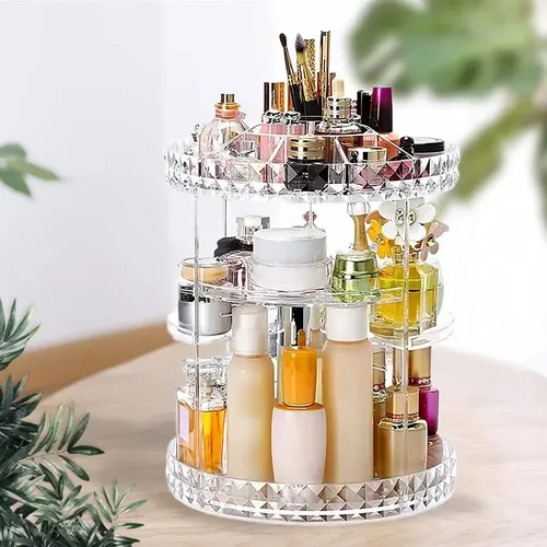 Estante De Maquillaje Giratorio Borde De Patrón De Diamante