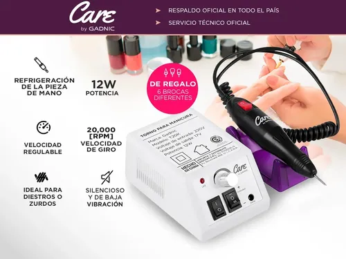 Kit manicura pedicura Gadnic Acero Inoxidable torno T20K 20000 RPM 12 W 220 V brocas ceramica 7 piezas