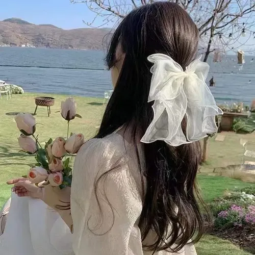 Pinza Para El Pelo Kingnis White Bow Ribbon Spring