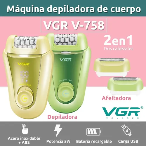 Depiladora Eléctrica Afeitadora 2 En 1 Vgr V-758 Turbo Usb Color Verde
