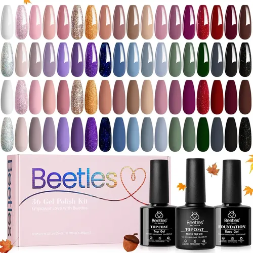 Set 36 Esmaltes Gel Colores Variados Con Base Y Top Coat