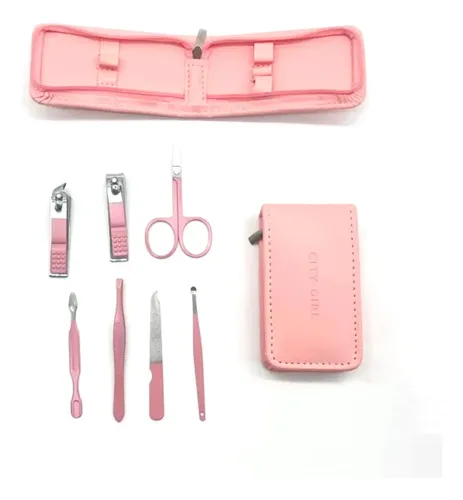 Kit Herramientas Manicura Pedicura Set Rosa X7 City Girl
