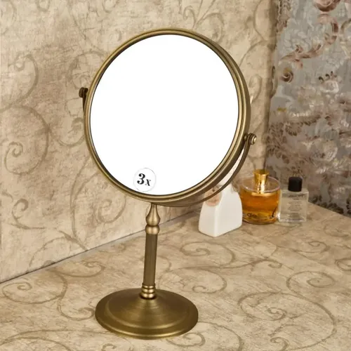 Espejo De Maquillaje Leyden De Latón Envejecido Con 3 Aument