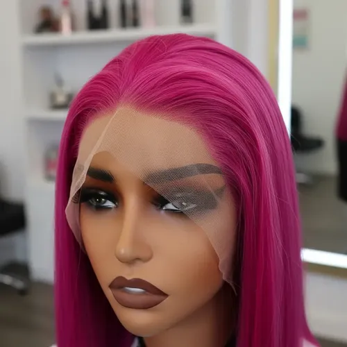Peluca Lace Front Adiolacba Premium Símil Natural 70 Cm Tamaño De La Base Regulable Tono Magenta Intenso