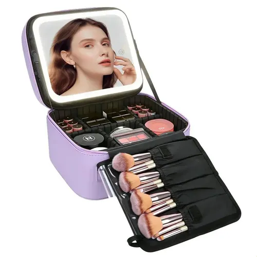 Led Makeup Mirror Travel Case Waterproof Large Capacity 3