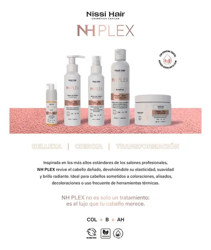 Mascara Capilar Nissi Hair NH Plex Colágeno Biotina Acido Hialuronico Formula profesional Nutre Hidrata y Repara Sin Sal, sin silicona y sin parabenos Cruelty Free y apto para rulos