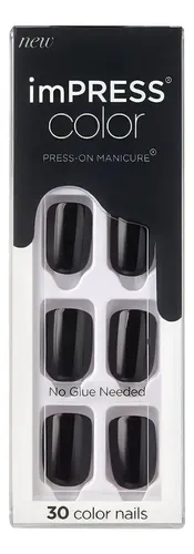 Uñas Postizas Kiss Impress Color Press-on Black 30 Unidades