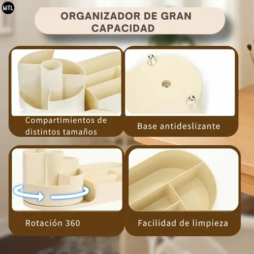 Organizador Maquillaje Brochas Giratorio Mtl Varios Compartimentos Divisorios Pet Abs Estructura Resistente Diseño Moderno Cosmeticos Perfume Skincare Tocador Orden Belleza