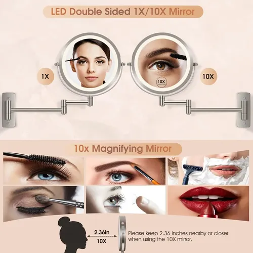 Espejo De Maquillaje Vesaur Recargable De 1x/10x Con Aumento