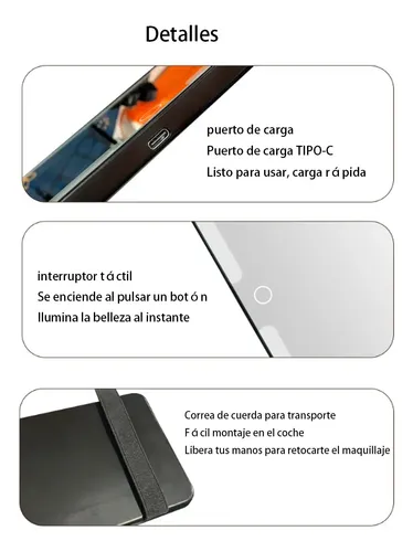 Espejo De Maquillaje Con Luz Led Recargable Para Coche Y Toc