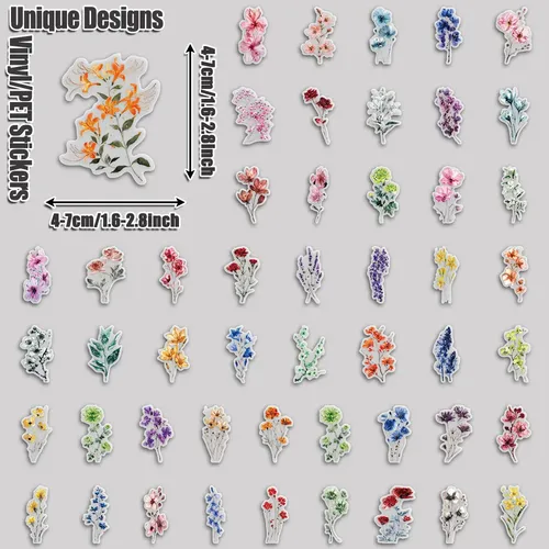 50 Stickers De Flores A Tinta China Pack