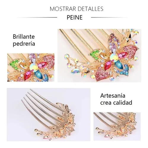3 Horquillas Peine Cristal Diamantes Para Cabello De Boda