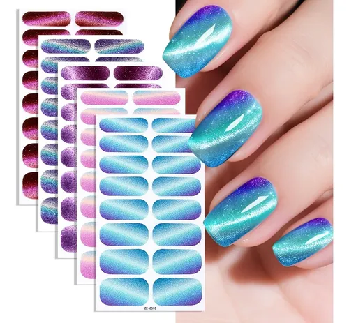 Stickers Uñas Cat Eye Glitter Impermeables 6 Hojas