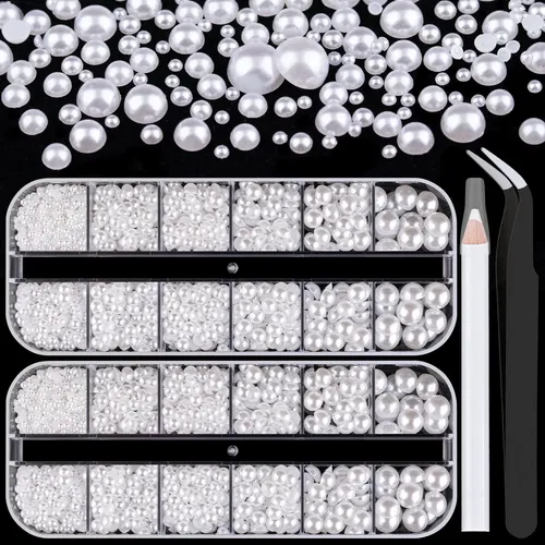 Perlas Blancas Planas Para Uñas Y Manualidades Kit X2
