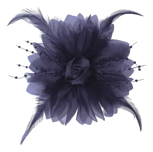 Elegante Broche Con Forma De Flor Y Plumas Para El Pelo, Com