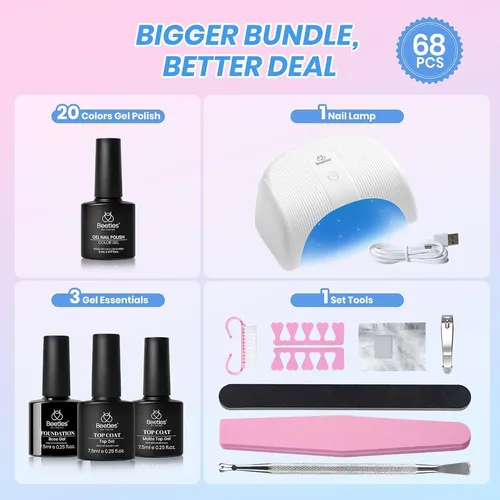 Kit Uñas Gel 20 Colores Luz Uv Base Y Top Coat