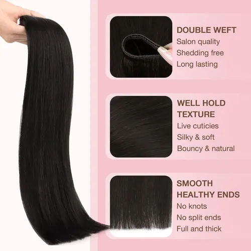 Extension Cortina De Pelo Humano Real 35cm 100g Negro Natura