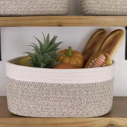 Cesta De Cuerda De Algodón, Cesta Decorativa 30cmx21cmx14cm