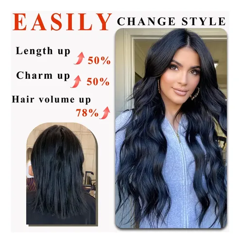 Extensiones De Cabello Ondeado 50cm 4piezas Negro