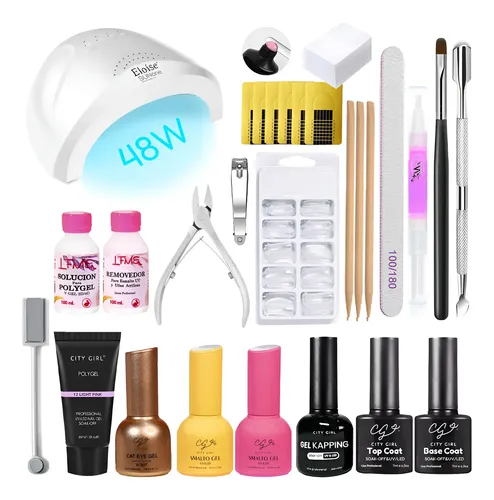 Kit Uñas Semipermanente Set Esmaltado Polygel Completo Color