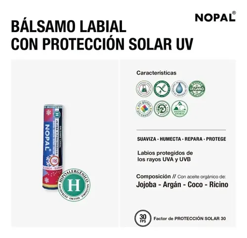 Bálsamo Labial Nopal Orgánico Hipoalergénico Protección Uv