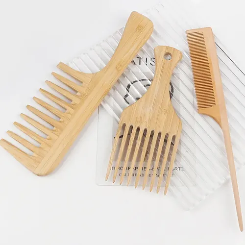 Horquilla Afro Antiestática De Madera De Bambú Natural, 1 Pi
