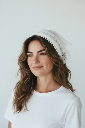 Diadema Vincha Con Pañuelo Bandana Cubre Sol Pelo Gasa Tul Blanco