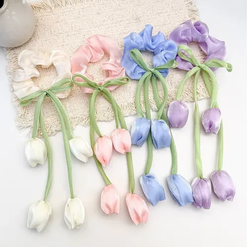 ..a Scrunchies Con Cinta Y Dos Tulipanes, Estilo Premium, L.