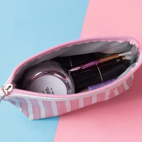 2 Bolsas De Maquillaje Sencillas A Rayas, Bolsa De Aseo