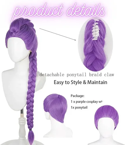 Pelucas Largas Con Trenzas Moradas For Niños, Pelucas Con T