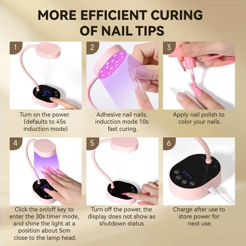 Lámpara Uv Recargable Aoraem 36w Cuello De Ganso Rosa