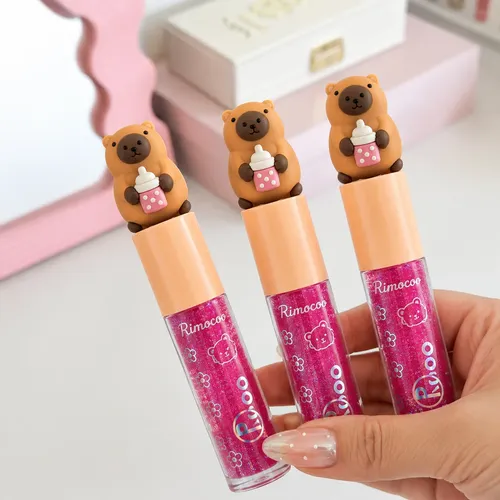 Lip Gloss Capibara Kawaii Brillo Labial Glitter X2
