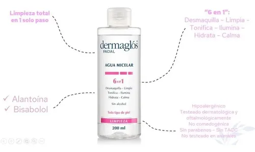 Agua Micelar Dermaglos 6 En 1 X 200 Ml