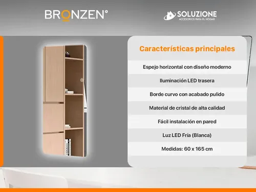 Espejo Premium Vertical Luz Led Trasera 60 X 165 Cm