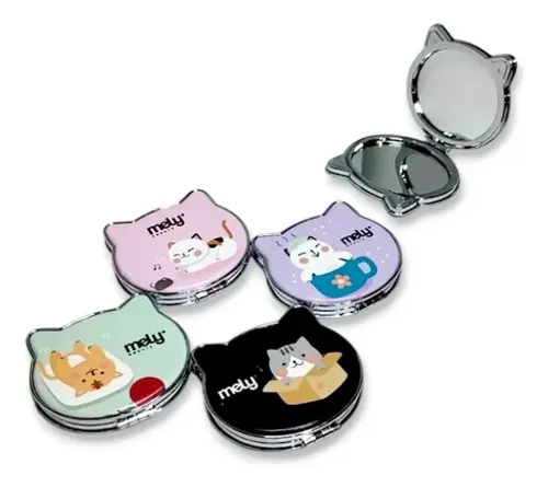 Espejo De Cartera Doble, Uno Con Aumento,gatito, Mely