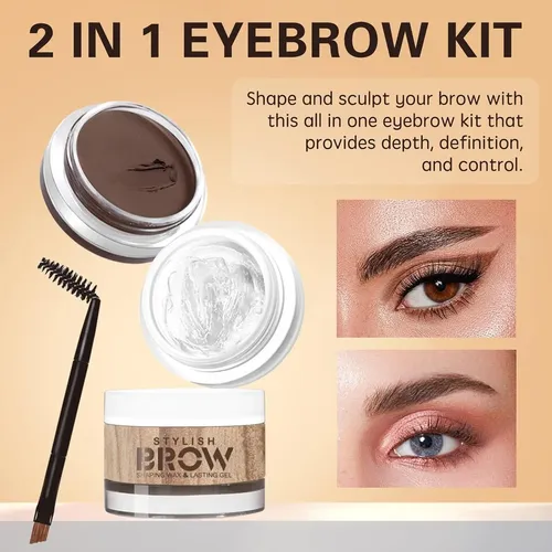 Kit Para Cejas 2 En 1 Con Cera Y Gel, Marrón Claro