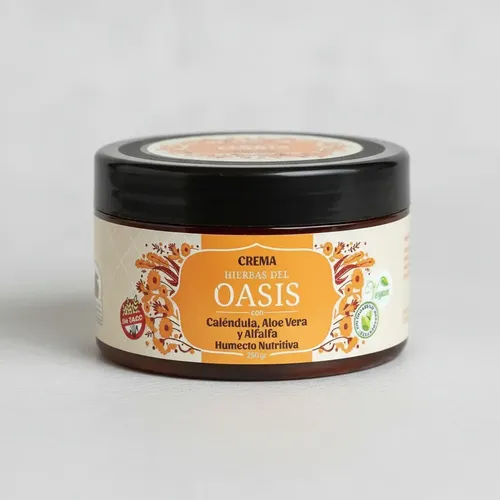 Crema con Caléndula, Aloe Vera Y Alfalfa Hierbas del Oasis Humecto Nutritiva x 250gr Vegan Sin Parabenos