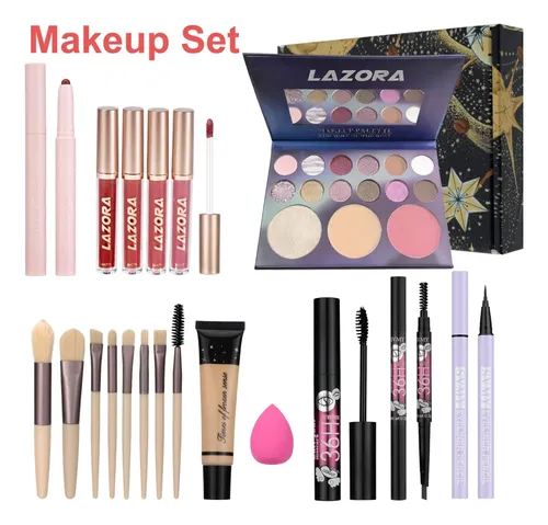Set Maquillaje Mujer Lazora 9 Piezas Con Brochas