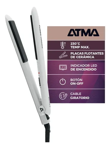 Planchita De pelo Atma Pl8933p Alisado con placas de Ceramica Color Blanco
