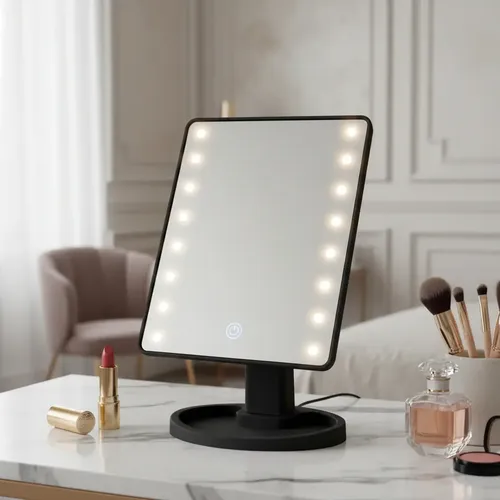 Espejo Táctil Maquillaje LED Luz Fría 16 Leds Marco Negro Alternativasonline