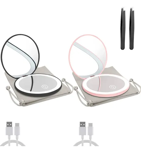 Espejo Compacto Milishow Con Luz Led Con Aumento De 1x/10x,