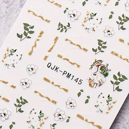 4 Hojas Calcomanías Para Uñas Flores Doradas