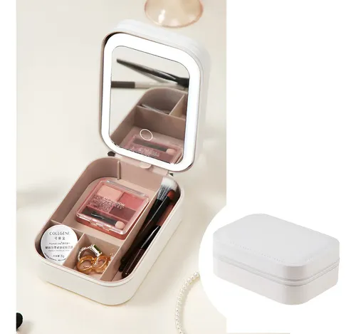Espejo Portátil Con Luz Led Y Caja De Maquillaje