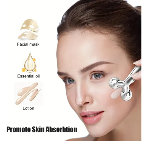 Masajeador Facial Gua Sha De Acero Inoxidable Roller Eye 3d  Plateado