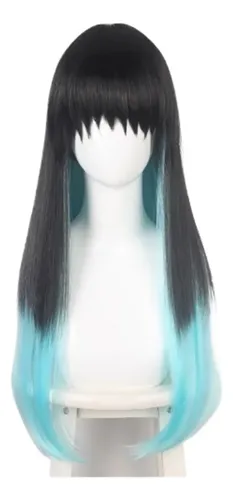 Peluca Tokito Muichiro Kimetsu Negro Gradiente Capas