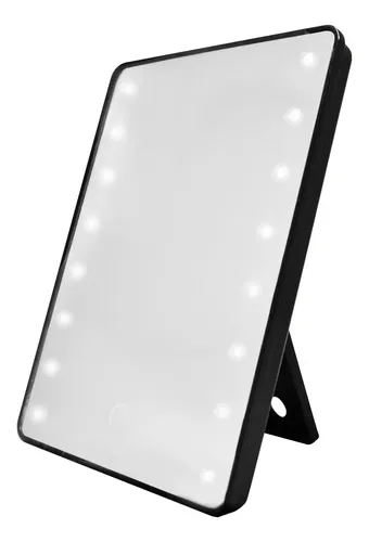 Espejo Maquillaje Led Aumento Jessamy Rectangular 16 Luces Pilas Negro