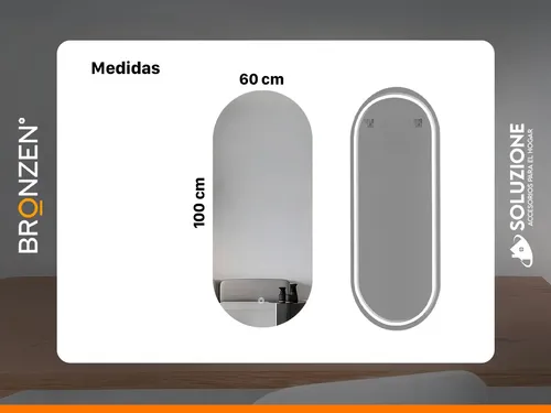 Espejo Premium Vertical Ovalado Luz Led Trasera 100 X 60 Cm