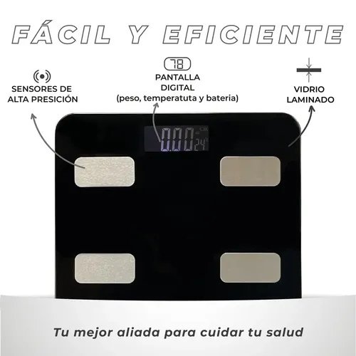 Balanza Digital De Baño Mti Bluetooth Personal Con Aplicacion Medidor Grasa Corporal 180kg Color Negro